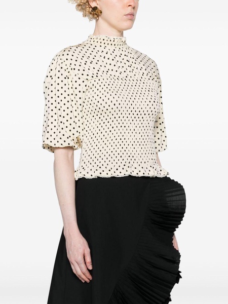 polka dot-print shirred blouse