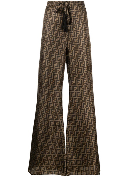 Brown FF Motif Silk Wide-Leg Trousers