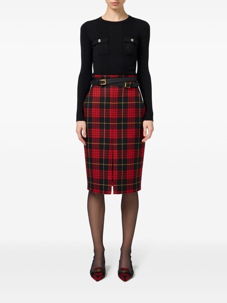 belted tartan midi skirt