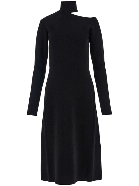 Midi Black Dress with Cut-Out and Long Sleeve in Viscose Blend Woman