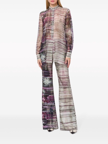 patterned silk flared-leg trousers