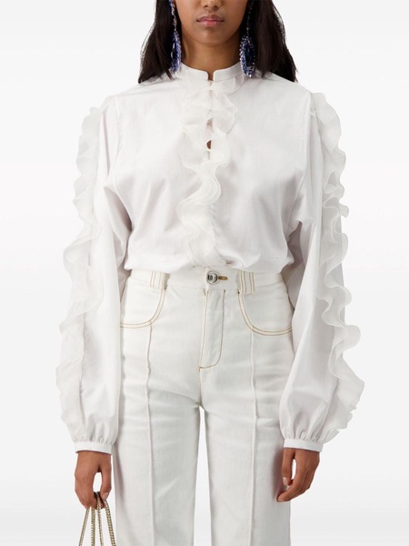 ruffled cotton-blend shirt