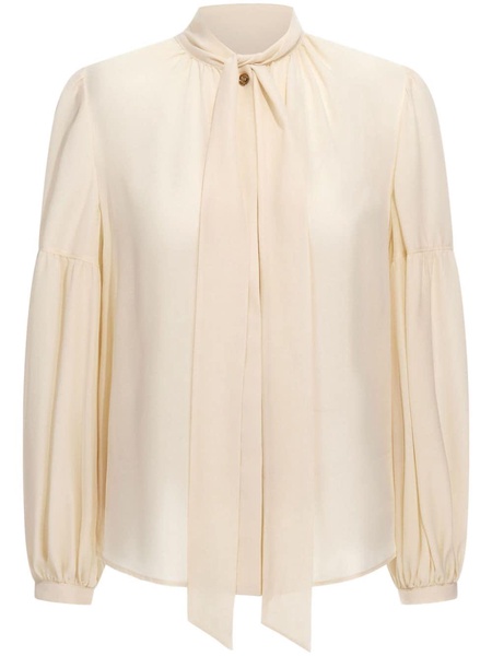 tie neckline silk blouse