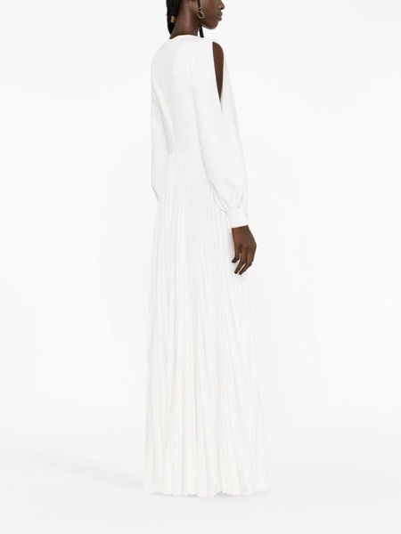 long-sleeve pleated silk gown