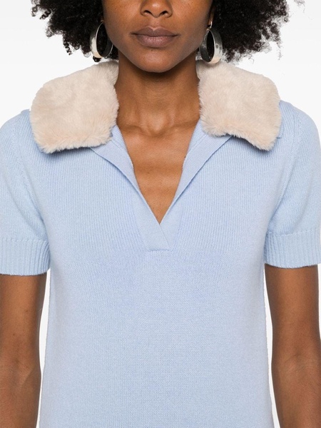 faux-fur collar polo top