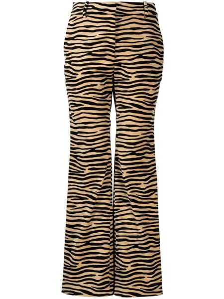 Tiger-print cotton twill flared pants