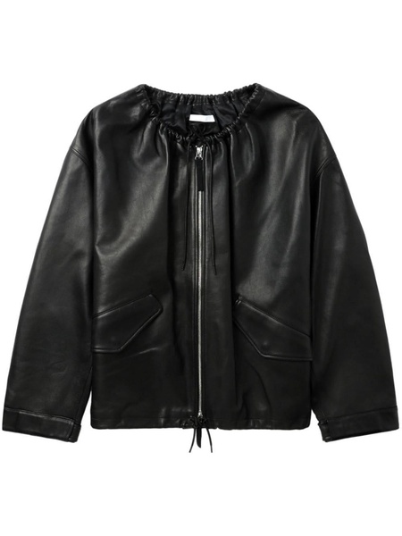 drawstring-neck leather jacket