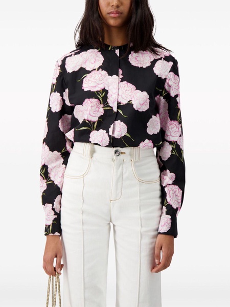 floral-print collarless shirt