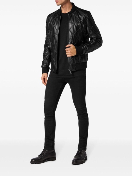 quilted leather bomber jacket