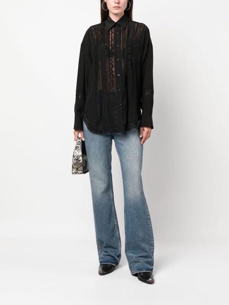 lace-panel button-up blouse