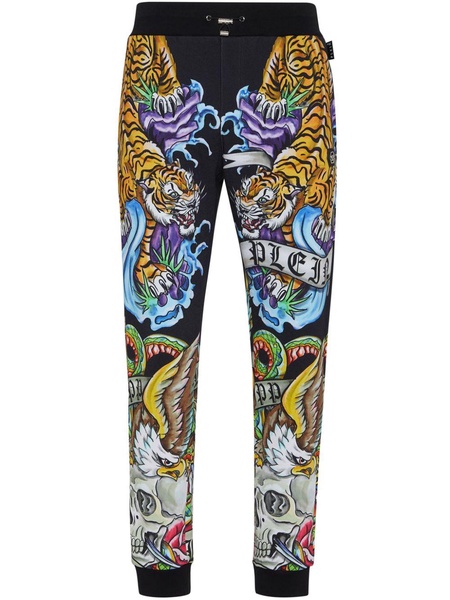 tattoo-print drawstring track pants