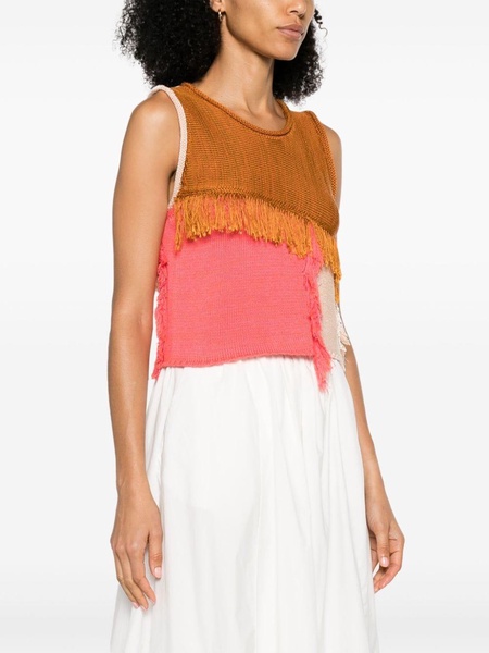 crew-neck fringed top