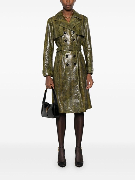 printed leather trench coat