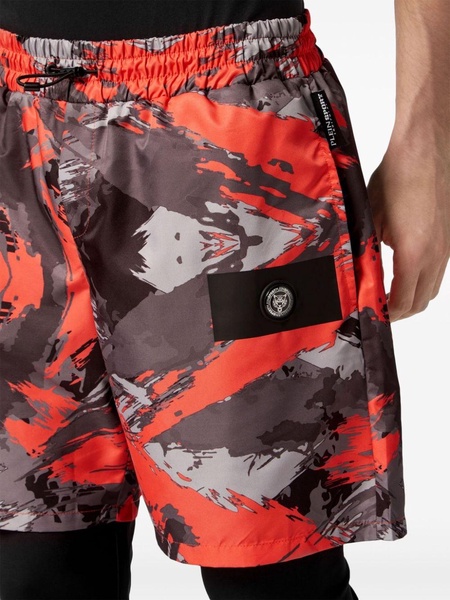 abstract-print layered track pants