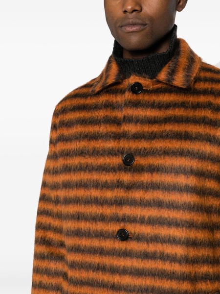 logo-appliqué striped single-breasted coat