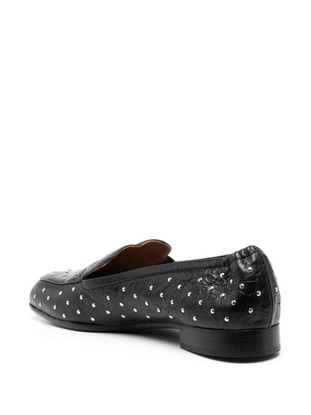 stud-embellished creased leather loafers