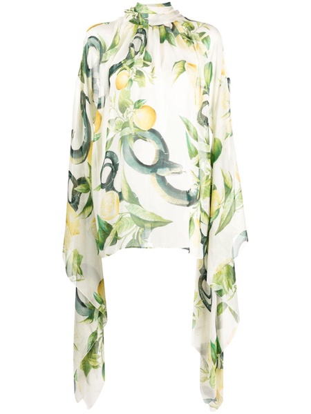 Lemon-print elongated-sleeve blouse