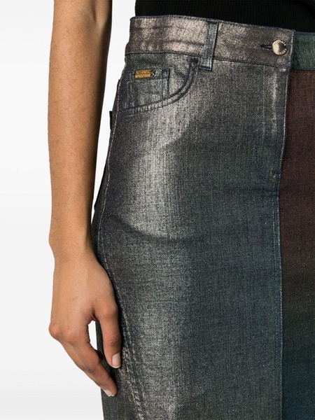 laminated denim maxi skirt