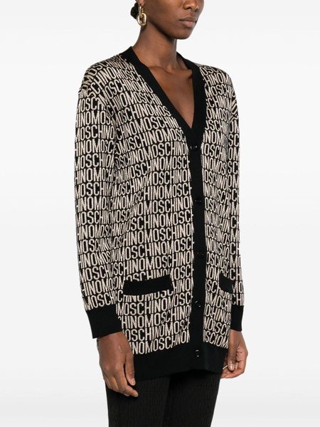 logo-jacquard virgin wool cardigan