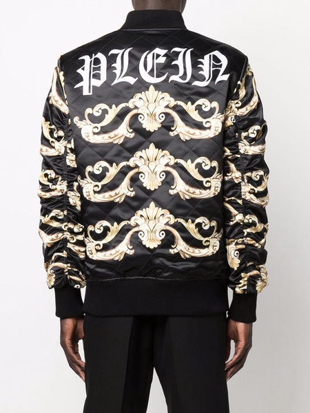 Gothic-print quilted bomber jacket