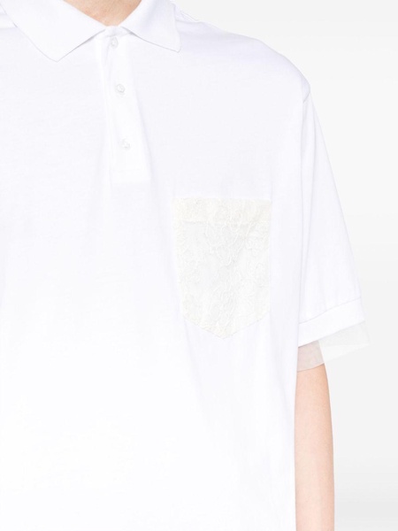 sheer lace pocket polo shirt