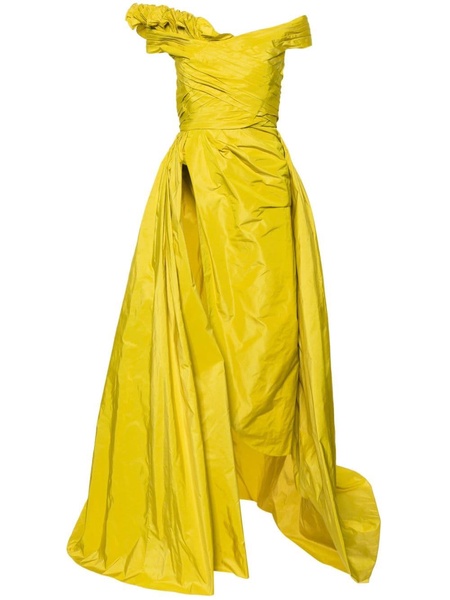 asymmetric taffeta gown