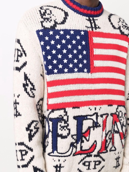 USA Flag-print crew neck jumper