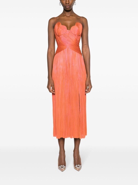 Orange Rovena Pleated Silk Dress