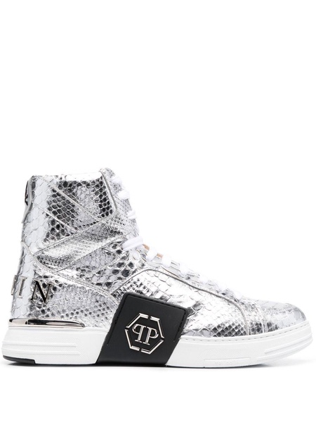 snakeskin-effect high-top sneakers