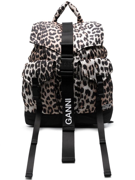 leopard-print buckled backpack