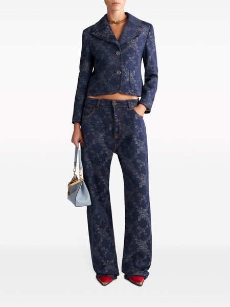 floral-jacquard straight-leg jeans