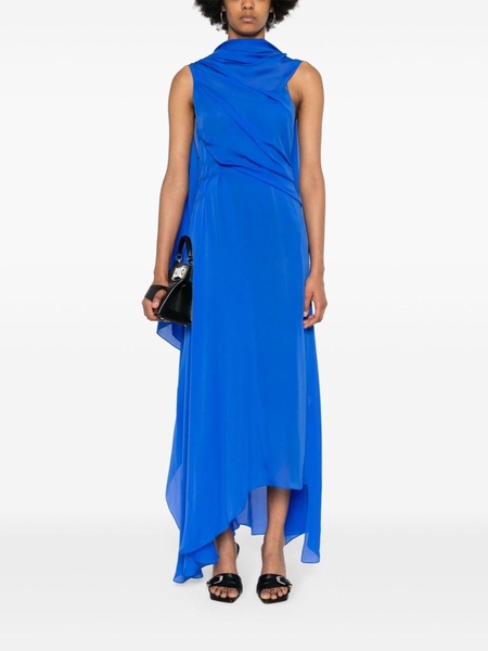 Draped asymmetric silk satin gown