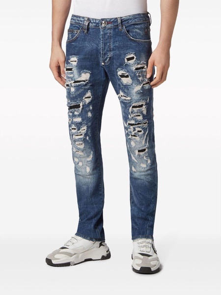 distressed-effect mid-rise slim-cut jeans