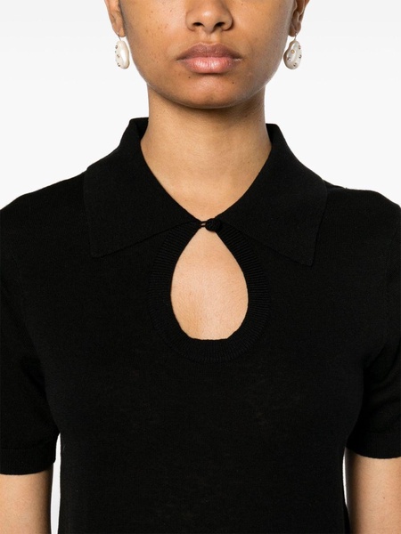 keyhole-neck ribbed polo top