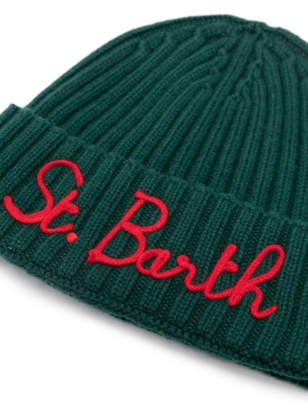 logo-embroidered ribbed-knit beanie