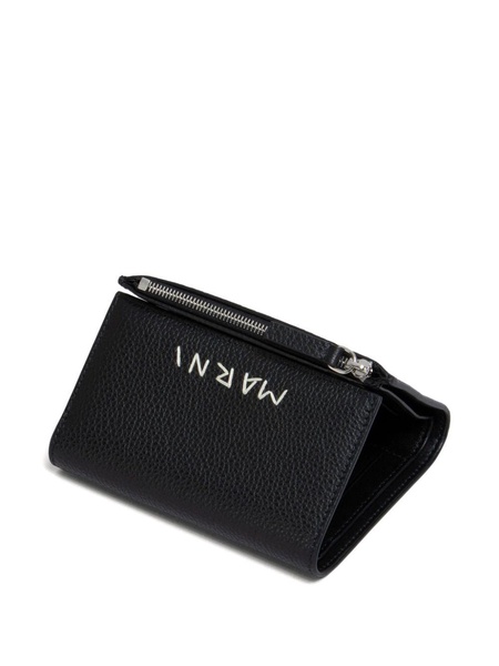 logo embroidered leather wallet 