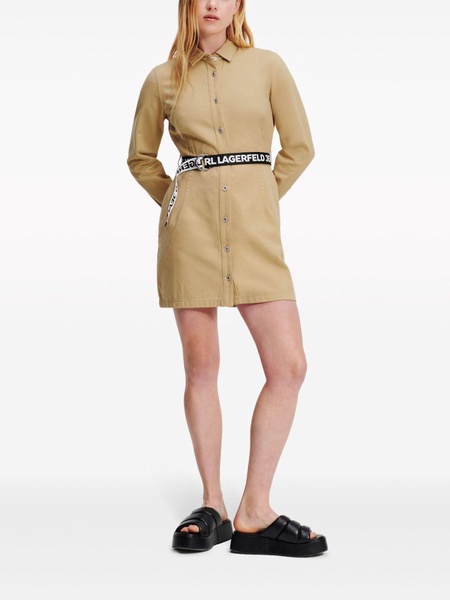 logo-belt long-sleeve shirt dress