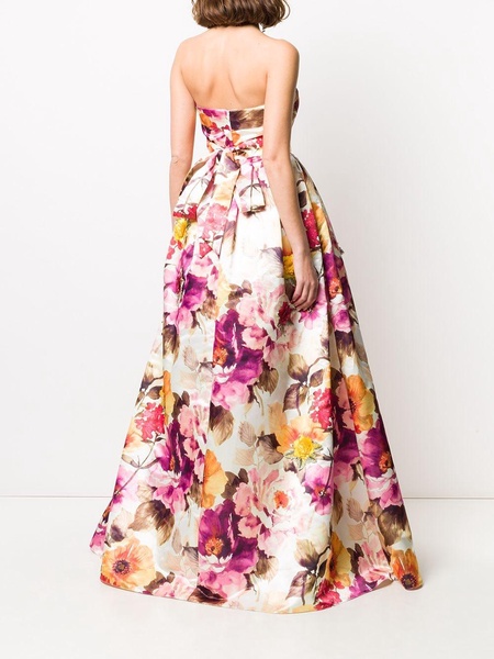 floral print strapless gown 