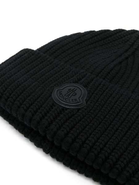 Black Logo-Applique Wool Beanie