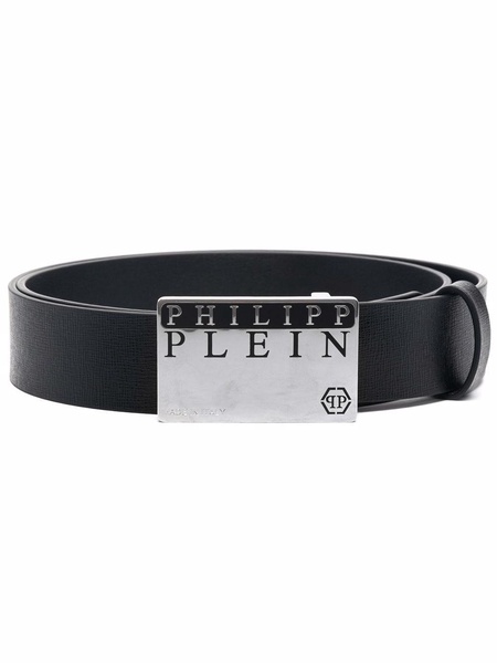 logo buckle leather belt