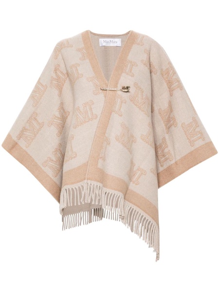 monogram-pattern wool poncho