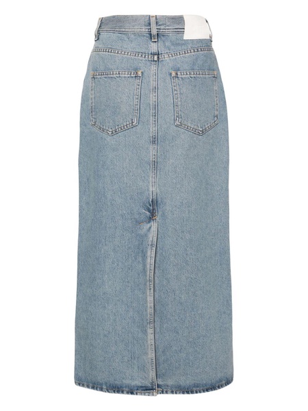 high-rise long denim skirt