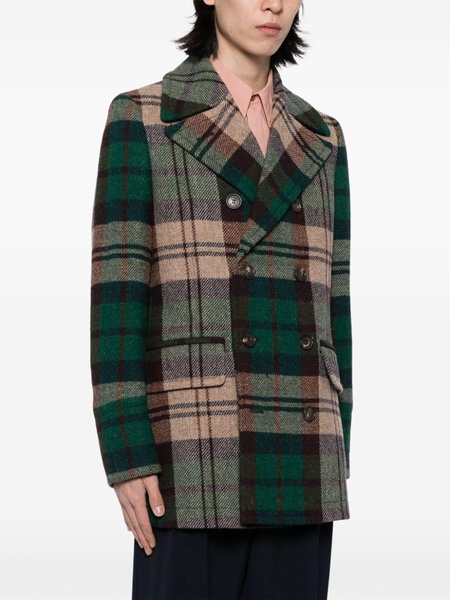 tartan-check virgin wool double-breasted coat