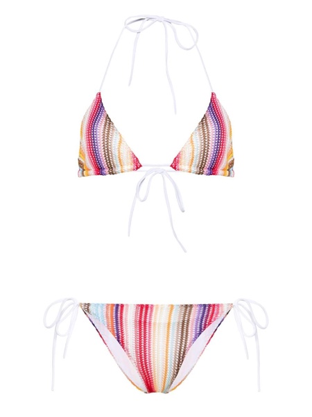 striped open-knit bikini 