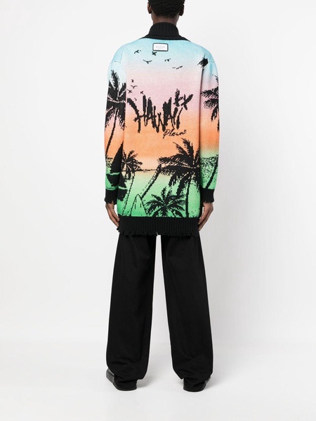 Hawaii-print button-up cardigan