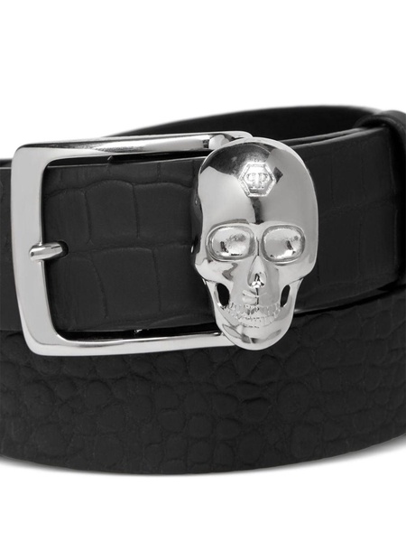 skull-buckle leather belt