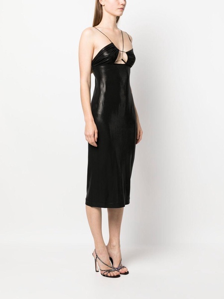 glossy asymmetric-neck dress