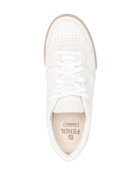 'Fendi Match' Beige and White Low Top Sneakers in Leather Woman