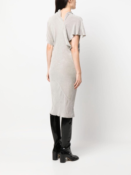 asymmetric draped velvet midi dress