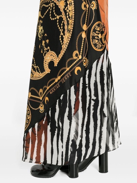 Regenerated Scarves mix-print midi skirt